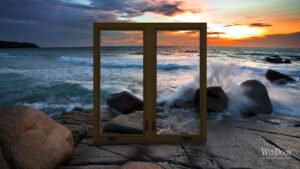 A glass door in the sea side